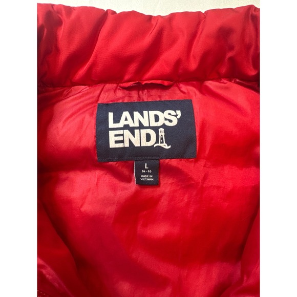 Lands End Red Puffer Vest Women's Size L 14-16 Lightweight Down Fill Warm - Picture 2 of 6